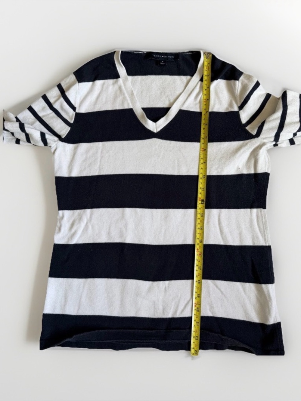 Tommy Hilfiger M Classic V-Neck Pullover Sweater Navy Blue White 100% Cotton - Picture 8 of 8